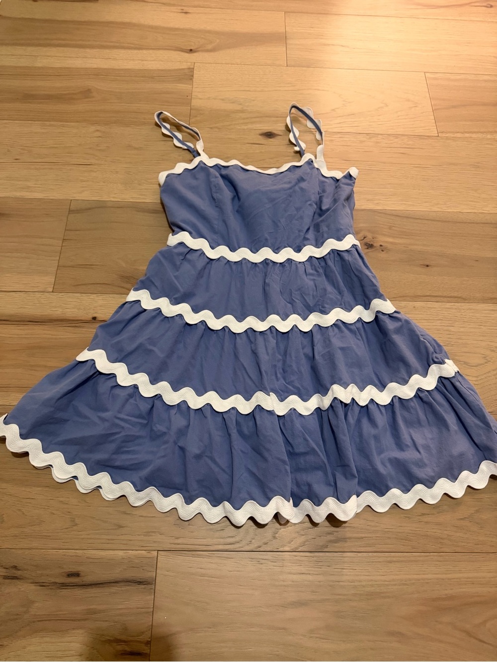 Storia Blue Tiered Sundress with White Scallop Trim
